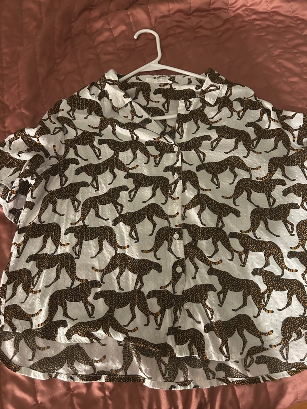 Jane and Delancey White Short Sleeve Blouse with Brown Cheetah Print